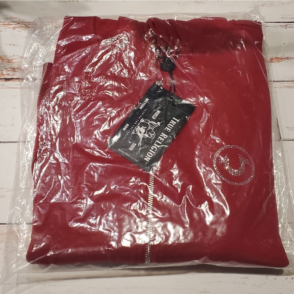 True Religion Rhinestone Bling Logo Zip Up Hoodie - Picture 3 of 9